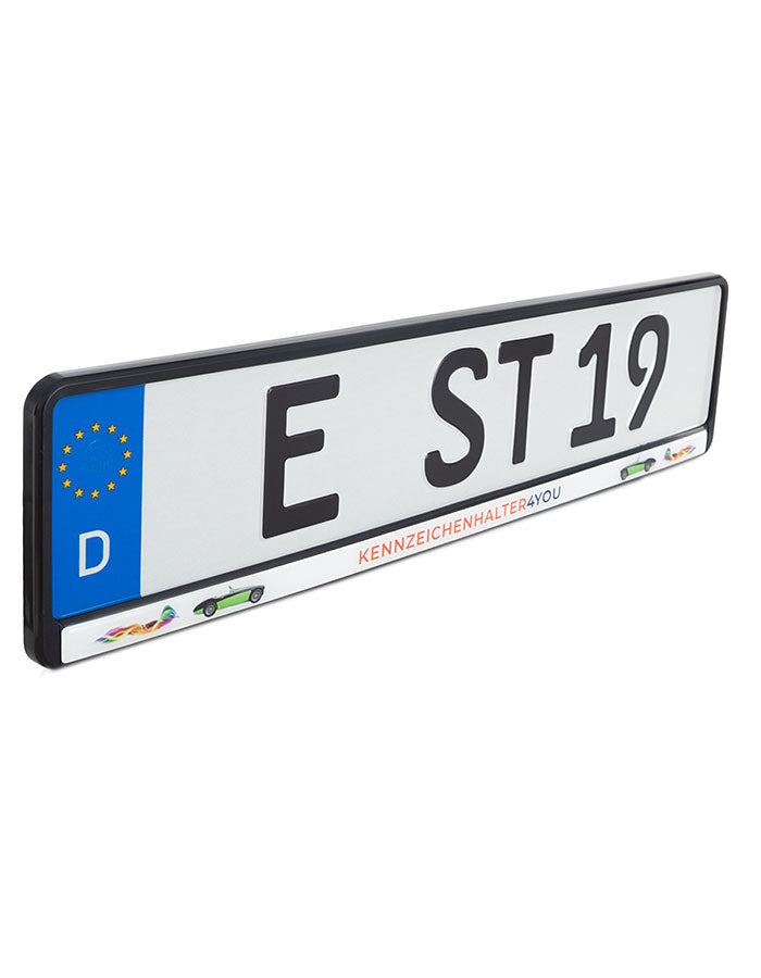 Kennzeichenhalter schwarz - mit 4C Digitaldruck & Domingveredelung - Ab 100 Stück