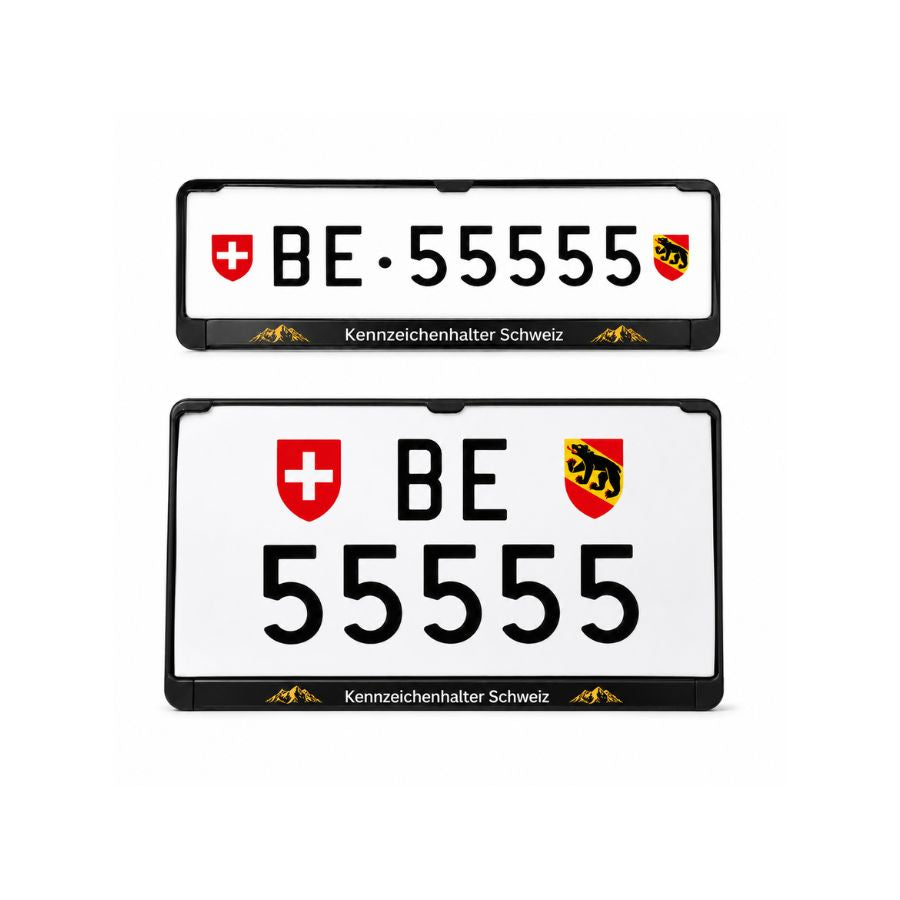 Kennzeichenhalter Schweiz - Set 30 x 8 cm & 30 x 16 cm - Siebdruck zweifarbig - Ab 50 Sets