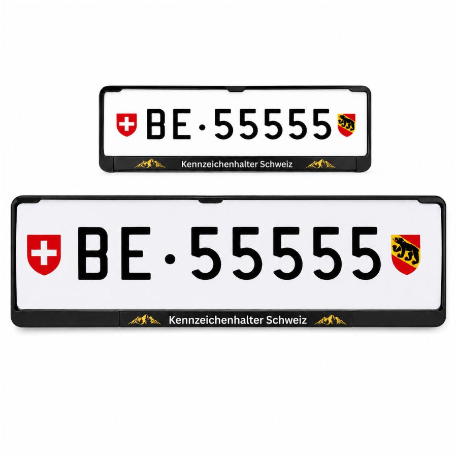 Kennzeichenhalter Schweiz - Set 30 x 8 cm & 50 x 11 cm - Zweifarbiger Siebdruck - Ab 50 Sets