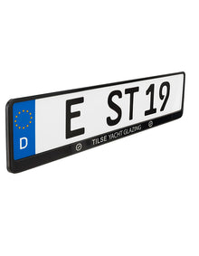 Kennzeichenhalter schwarz - mit einfarbigem Siebdruck silber glänzend - Ab 100 Stück
