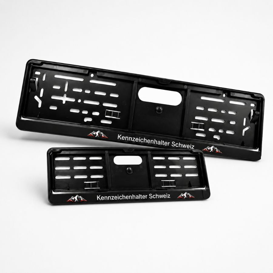 Kennzeichenhalter Schweiz - Set 30 x 8 cm & 50 x 11 cm - Zweifarbiger Siebdruck - Ab 50 Sets