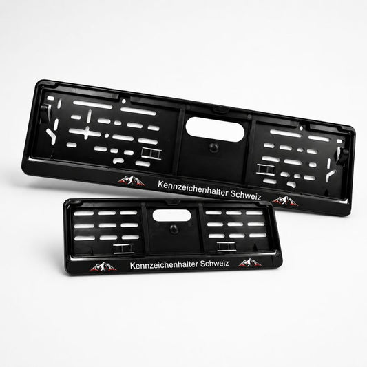 Kennzeichenhalter Schweiz - Set 30 x 8 cm & 50 x 11 cm - Zweifarbiger Siebdruck - Ab 50 Sets
